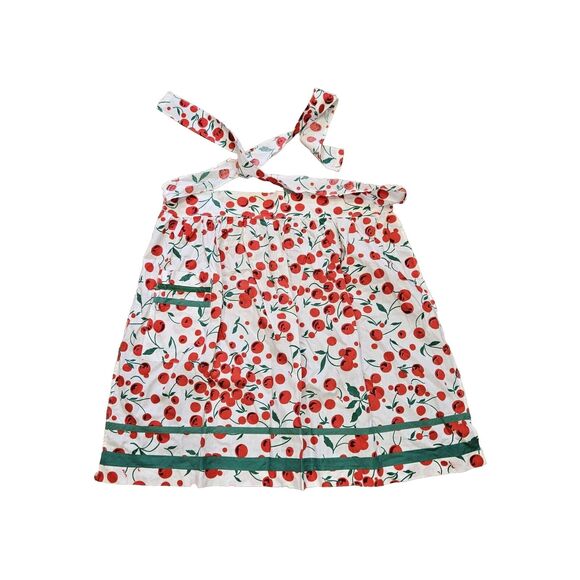 Vtg Cherry Print Apron Skirt Kitchen Smock Pocket Adjustable Retro Pinup - Picture 1 of 9